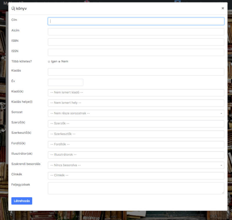 Könyv hozzáadása / szerkesztése